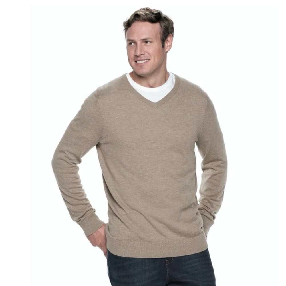 Croft & Barrow East Care  Taupe V Neck Sweater Size 4XL